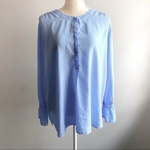Ann Taylor Flounce Cuff Popover Blue Blouse
